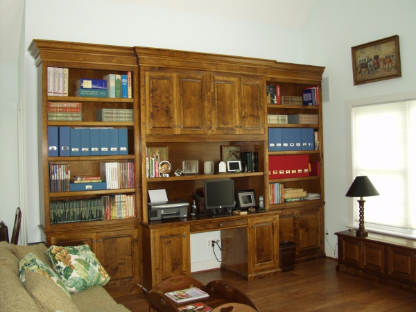 stained maple home office cabinetry
